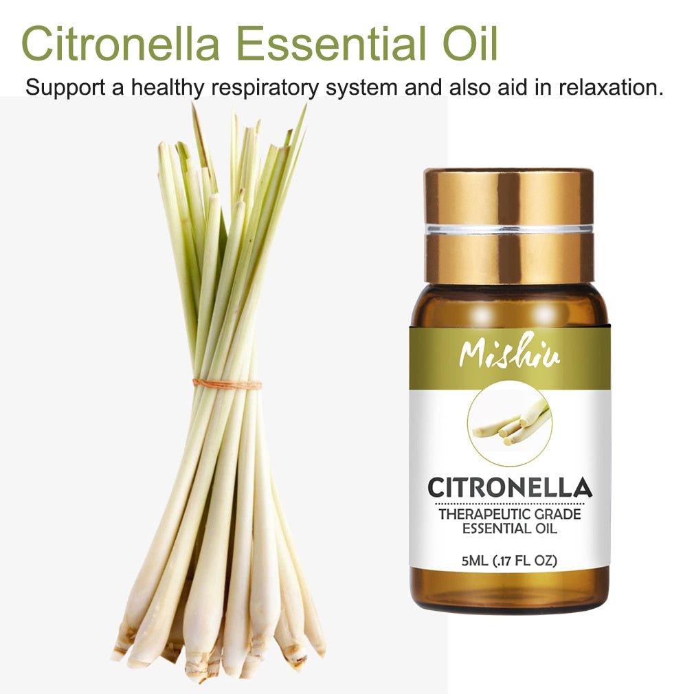 Mishiu 5ML Citronella Essential Oil  Natural Aroma Oil Body Massage Oil Stimulate Positive Energy Flower Relax Fragrance Oil